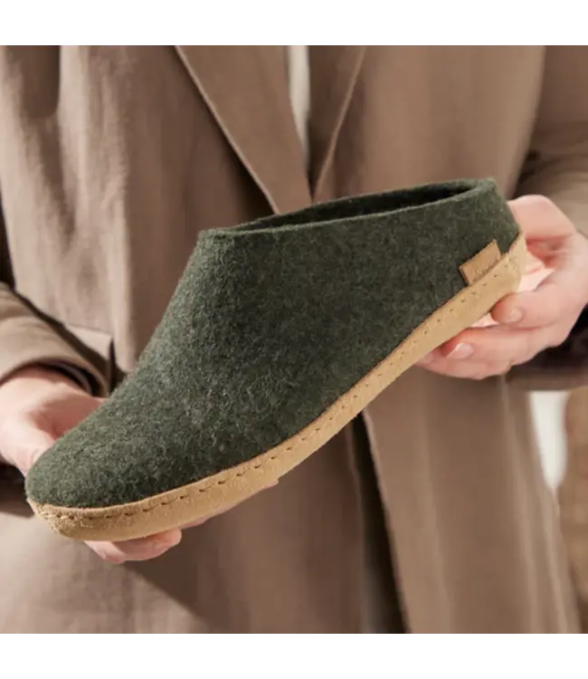 Glerups Pantoufle Semelle cuir Vert Forêt