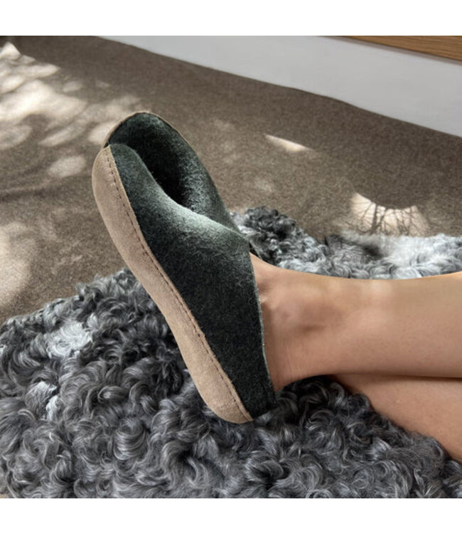 Glerups Pantoufle Semelle cuir Vert Forêt