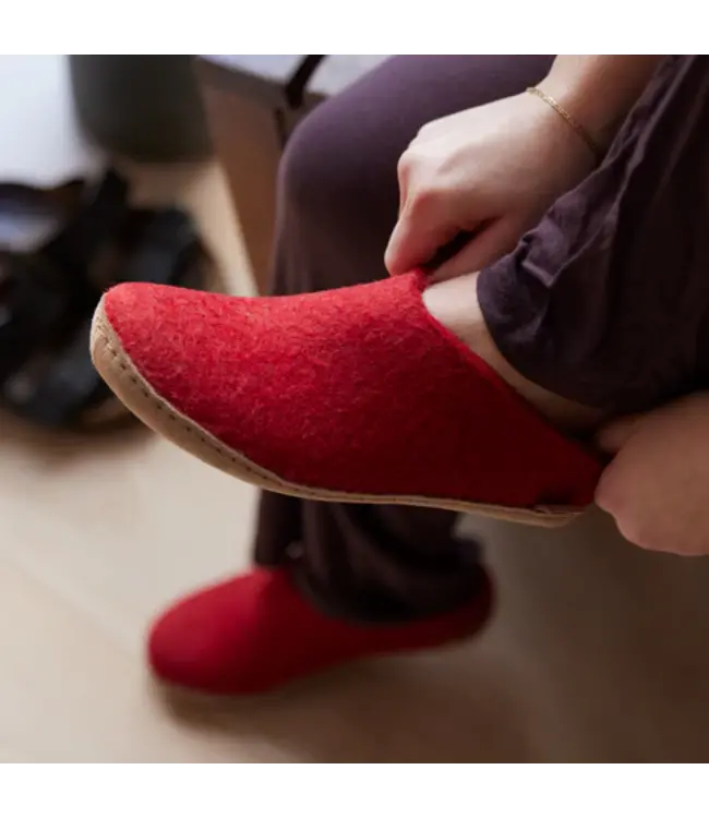 Glerups Pantoufle Semelle Cuir Rouge