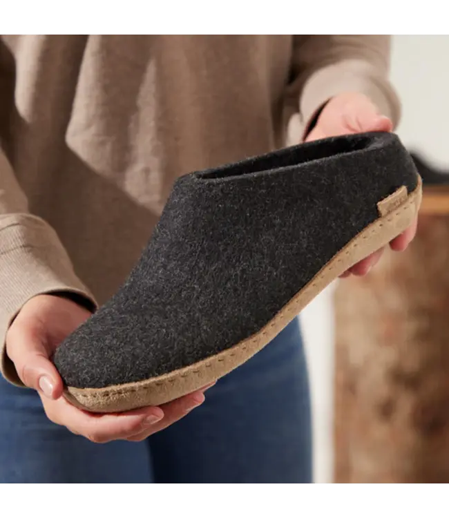 Glerups Pantoufle Semelle Cuir Charcoal