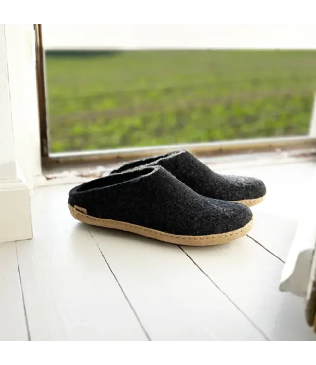 Glerups Pantoufle Semelle Cuir Charcoal