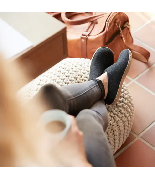 Glerups Pantoufle Semelle Cuir Charcoal