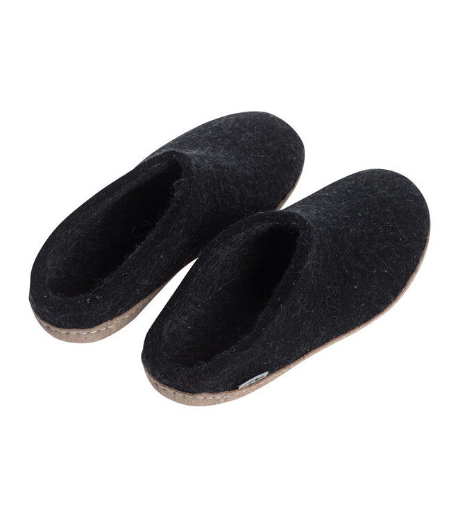 Glerups Pantoufle Semelle Cuir Charcoal