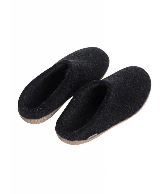 Glerups Pantoufle Semelle Cuir Charcoal