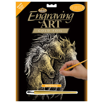 Engraving Art Gold Horses
