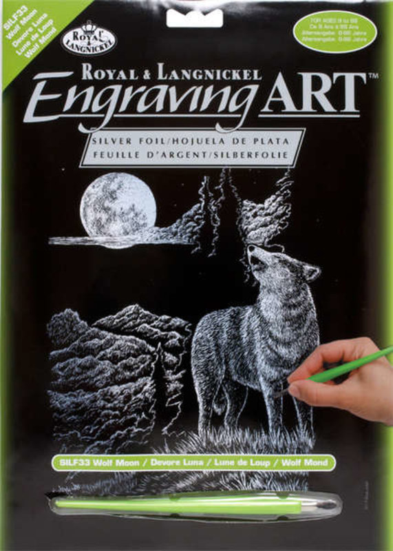 Engraving Art Silver Wolf Moon