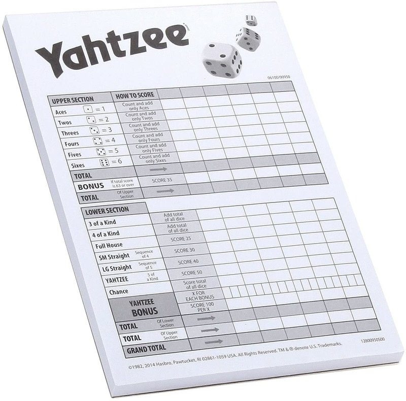 Hasbro Hasbro Game Yahtzee Score Cards