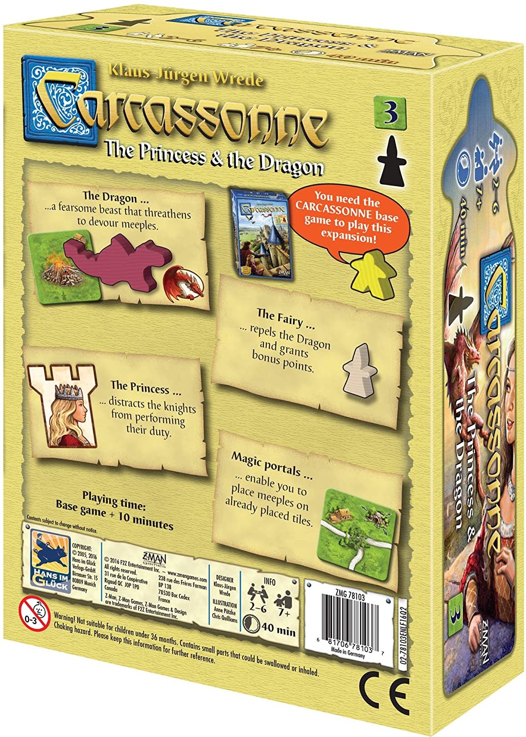 Z-Man Games Carcassonne Game Exp:3 Princess & the Dragon