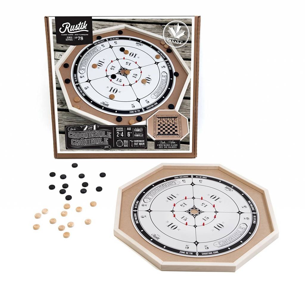 Rustik 3 in 1 Deluxe Crokinole, Chess, Checkers Games
