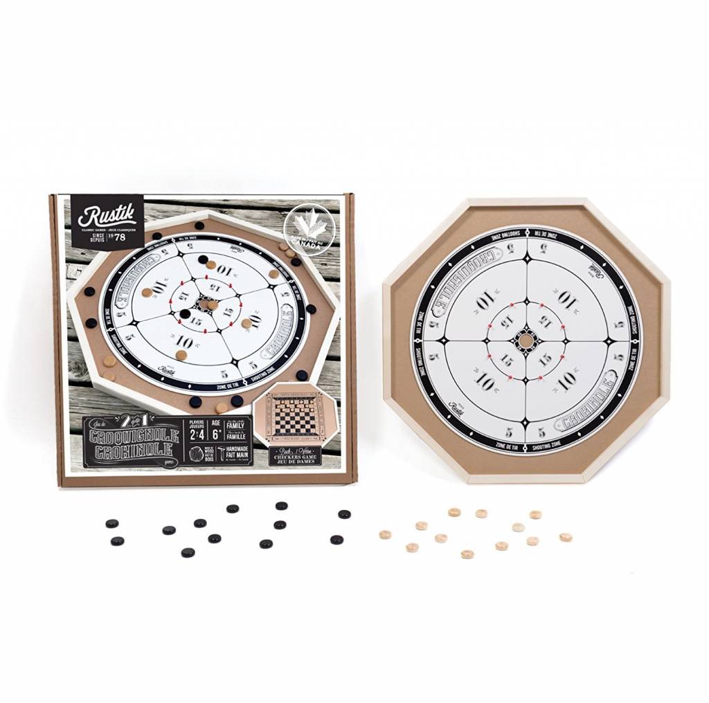 Rustik 3 in 1 Deluxe Crokinole, Chess, Checkers Games