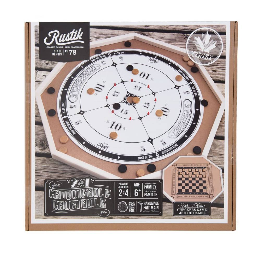 Rustik 3 in 1 Deluxe Crokinole, Chess, Checkers Games