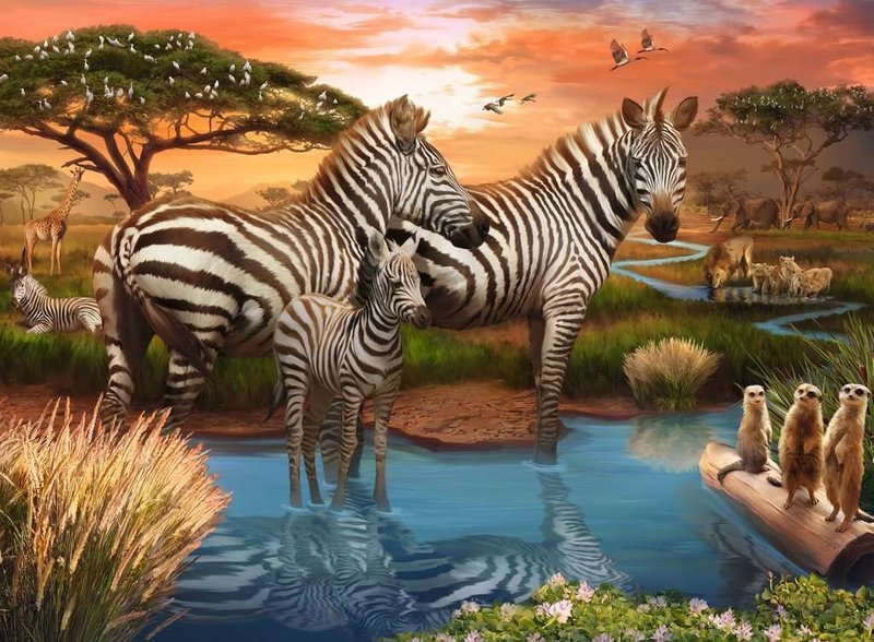 Ravensburger Ravensburger Puzzle 500pc Zebras at the Waterhole