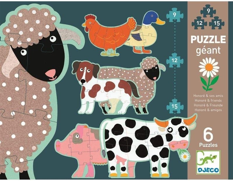 Djeco Giant Puzzle 9, 12, 15 pc Honore & Friends