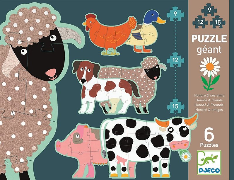 Djeco Giant Puzzle 9, 12, 15 pc Honore & Friends