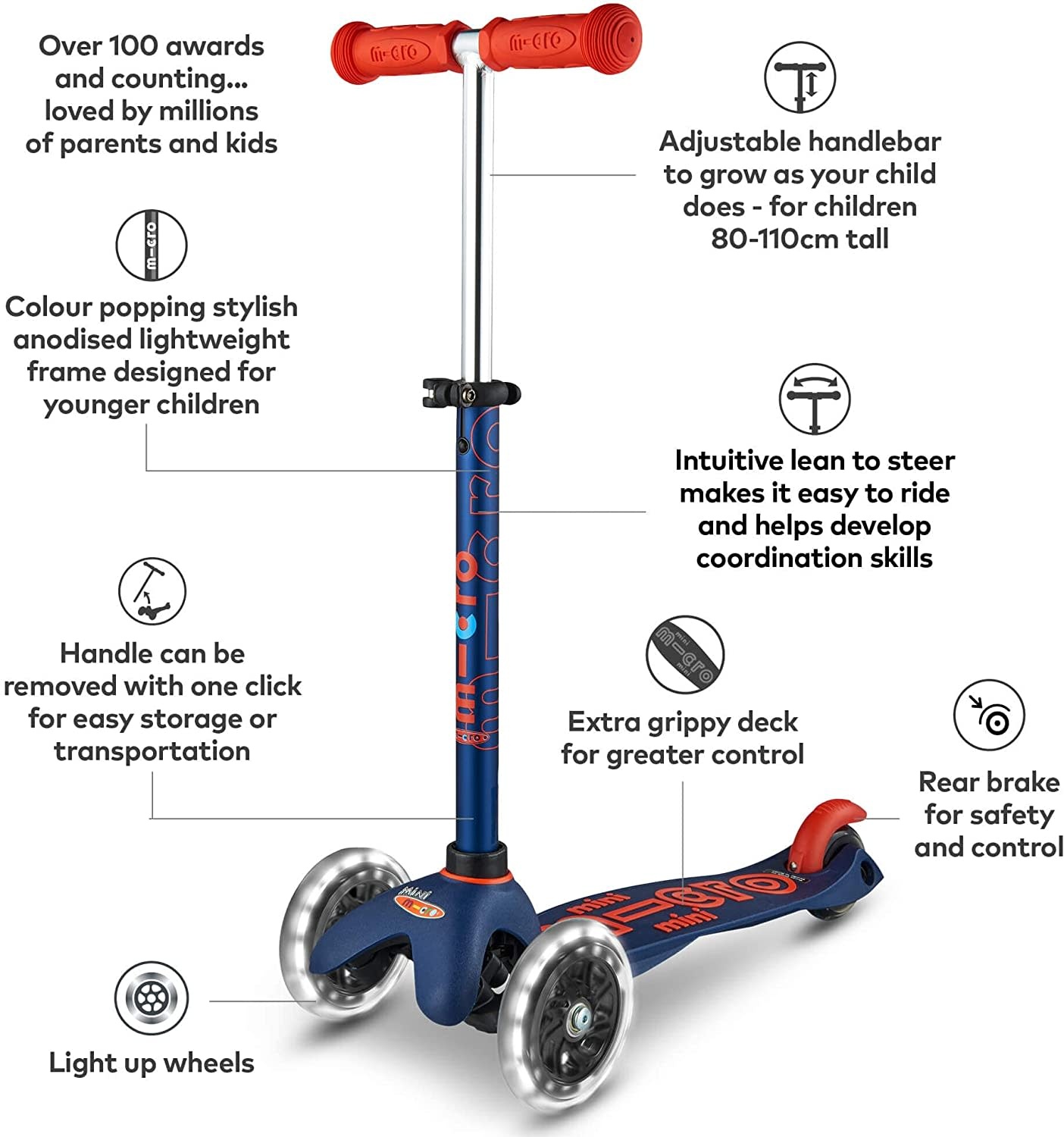 Kickboard Kickboard Scooter Mini Micro Deluxe LED Navy