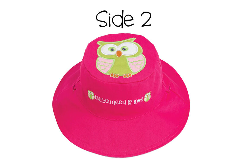 FlapJack Kids Reversible Sun Hats Peacock/Owl Medium