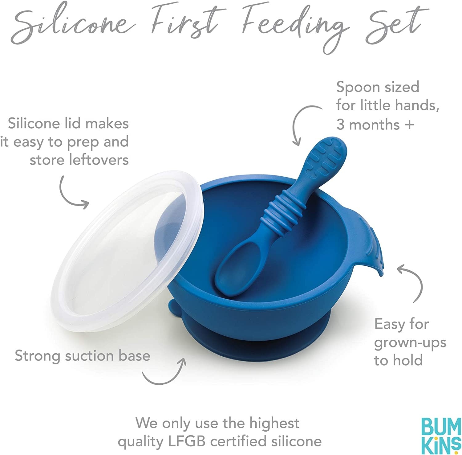 Bumkins Silicone First Feeding Set with Lid Deep Blue