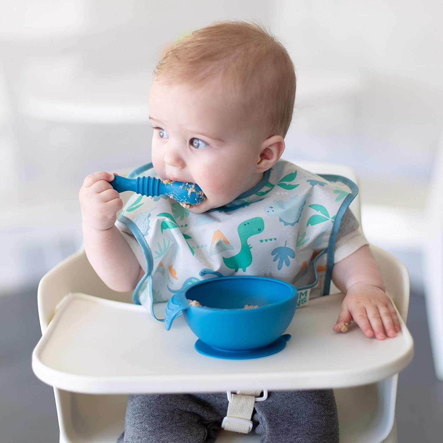 Bumkins Silicone First Feeding Set with Lid Deep Blue
