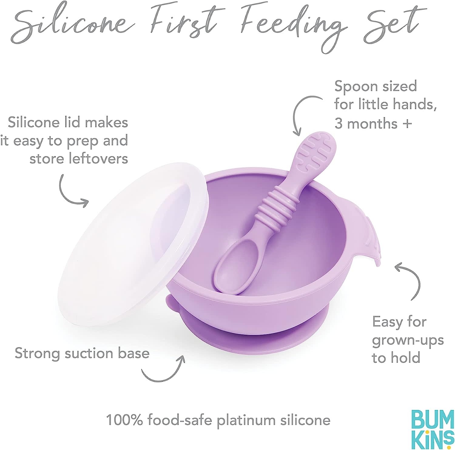 Bumkins Silicone First Feeding Set with Lid Lavender