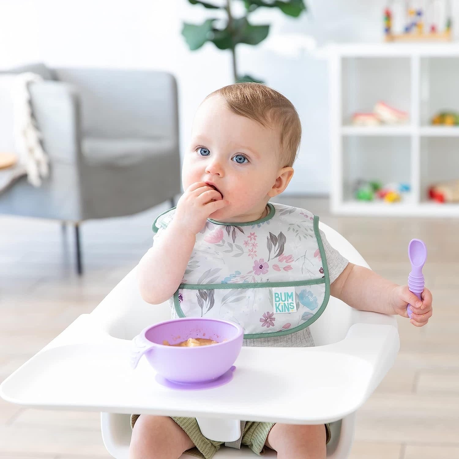 Bumkins Silicone First Feeding Set with Lid Lavender