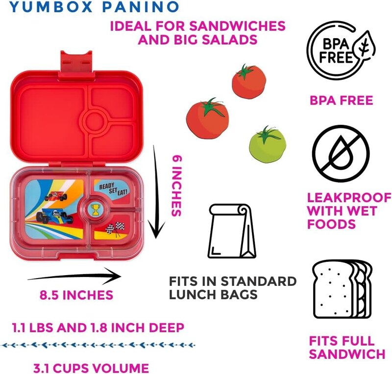 Yumbox Yumbox Lunch Box Panino 4 Compartments Roar Red