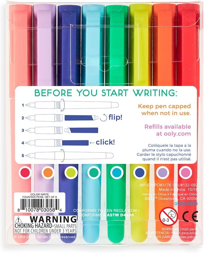 Ooly Color Write Fountain Pens - Set of 8