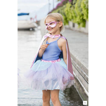 Great Pretenders Super-duper Tutu Cape  & Mask Metallic PInk/Light Blue 4-6