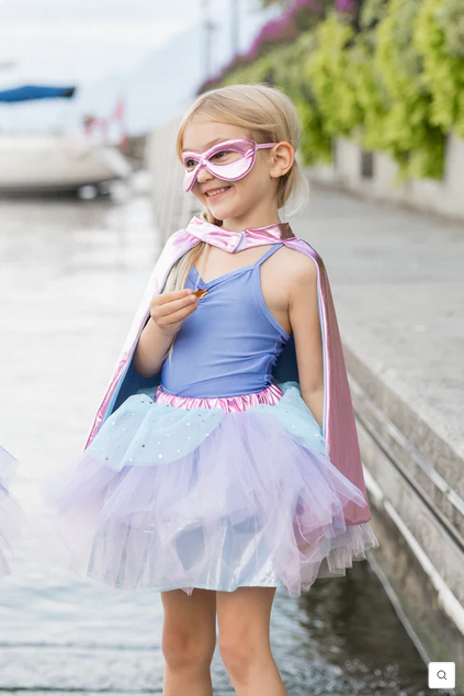 Great Pretenders Super-duper Tutu Cape  & Mask Metallic PInk/Light Blue 4-6