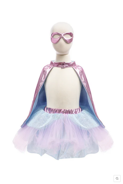 Great Pretenders Super-duper Tutu Cape  & Mask Metallic PInk/Light Blue 4-6