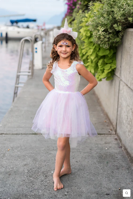 Great Pretenders Dreamy Unicorn Dress Iridescent/Pink with Headband Size 5-6