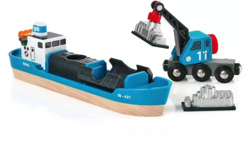 Brio World Train Freight Ship and Crane