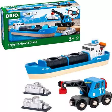 Brio World Train Freight Ship and Crane
