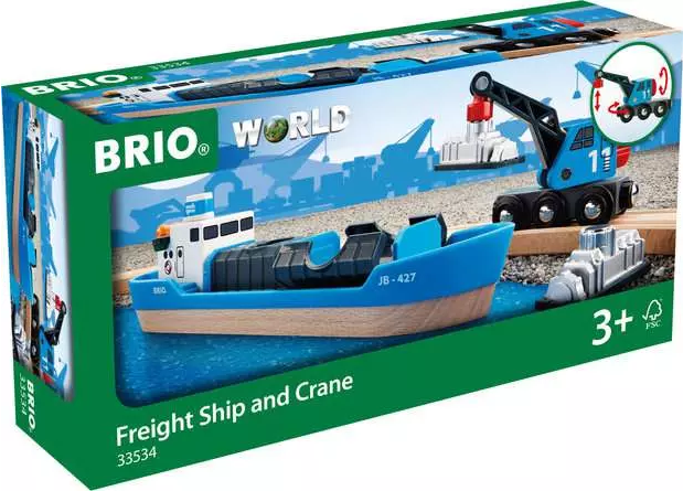 Brio World Train Freight Ship and Crane