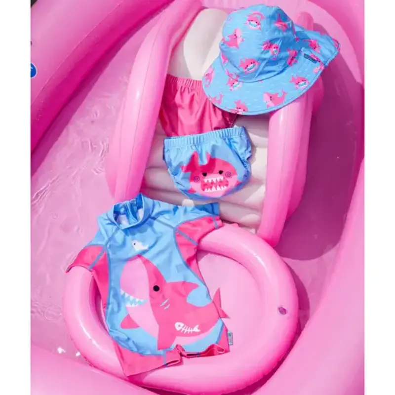 Zoocchini One Piece Swimsuit Sophie the Shark UPF50 + Rashguard Size 12 - 24M