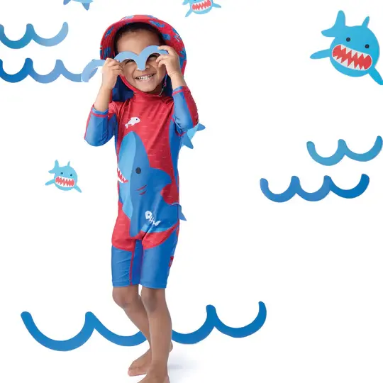 Zoocchini One Piece Swimsuit Blue Shark UPF50 + Rashguard Size 12-24M
