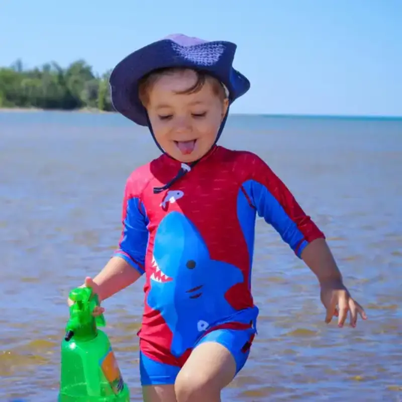 Zoocchini One Piece Swimsuit Blue Shark UPF50 + Rashguard Size 12-24M