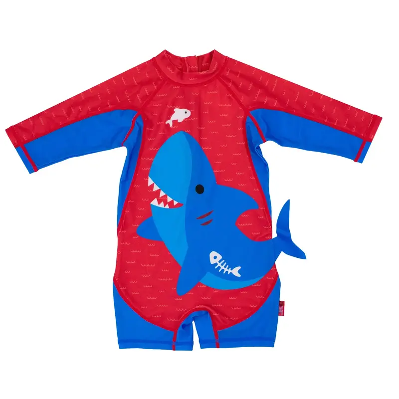 Zoocchini One Piece Swimsuit Blue Shark UPF50 + Rashguard Size 12-24M