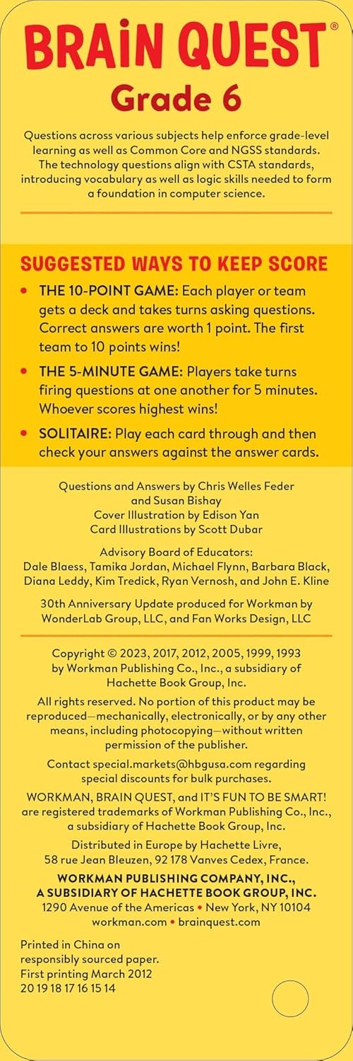 Workman Publishing Brain Quest Smart Cards Grade 6 Ages 11-12