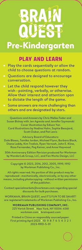 Workman Publishing Brain Quest Smart Cards Pre-Kindergarten Ages 4-5
