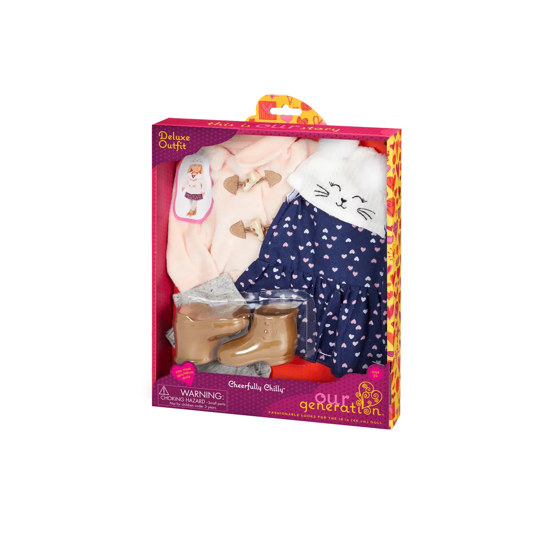 Our Generation Our Generation Doll Outfit: Cheerfully Chilly Duffle Coat with Dress and Leggings