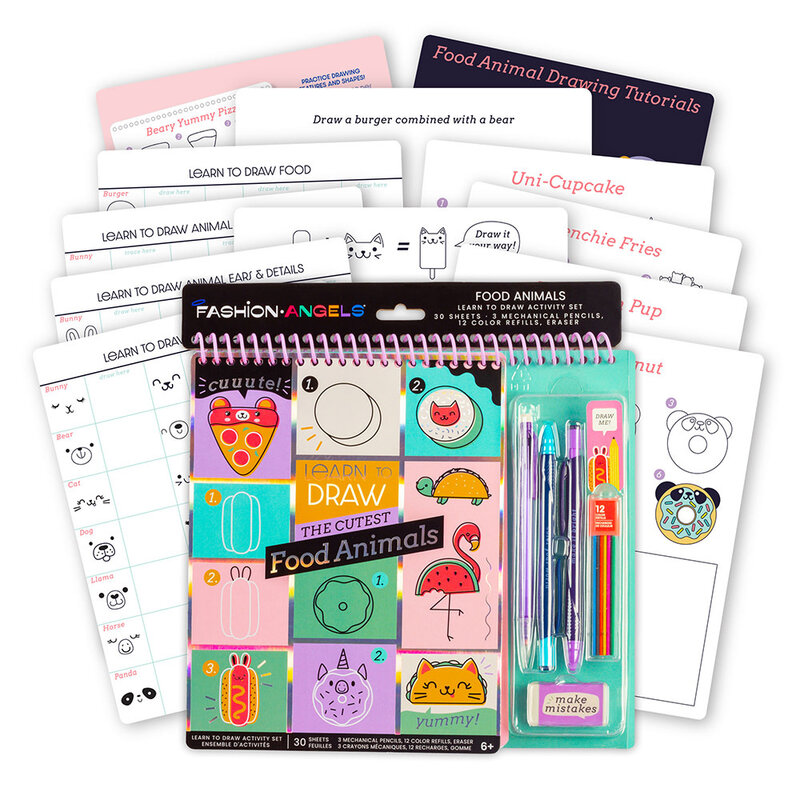 Fashion Angels Learn to Draw Activity Set 30 Sheets Food Aniamls