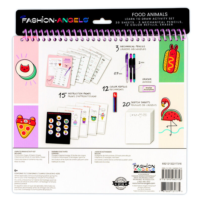 Fashion Angels Learn to Draw Activity Set 30 Sheets Food Aniamls