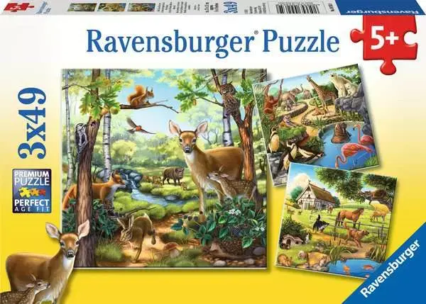 Ravensburger Ravensburger Puzzle 3x49pc Forest, Zoo and Farm Animals