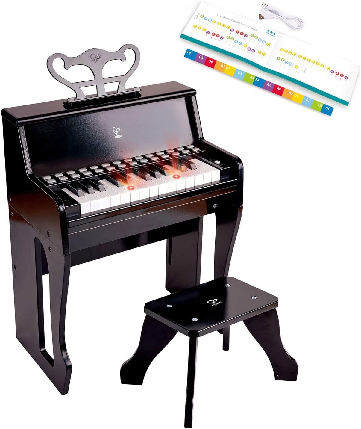 Hape Toys Hape Learn with Lights Black Piano & Stool