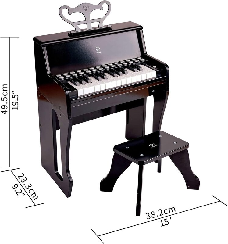 Hape Toys Hape Learn with Lights Black Piano & Stool