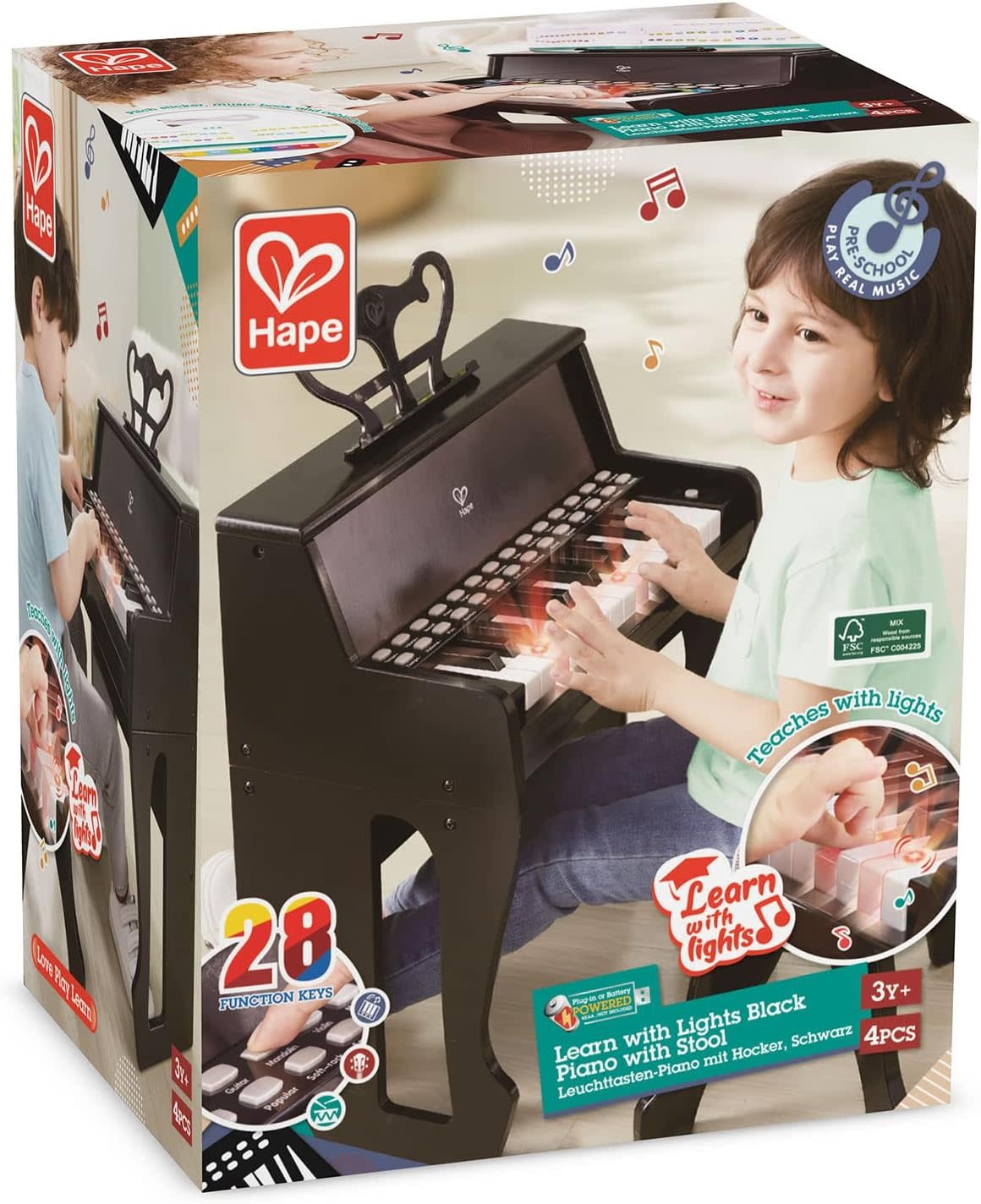Hape Toys Hape Learn with Lights Black Piano & Stool