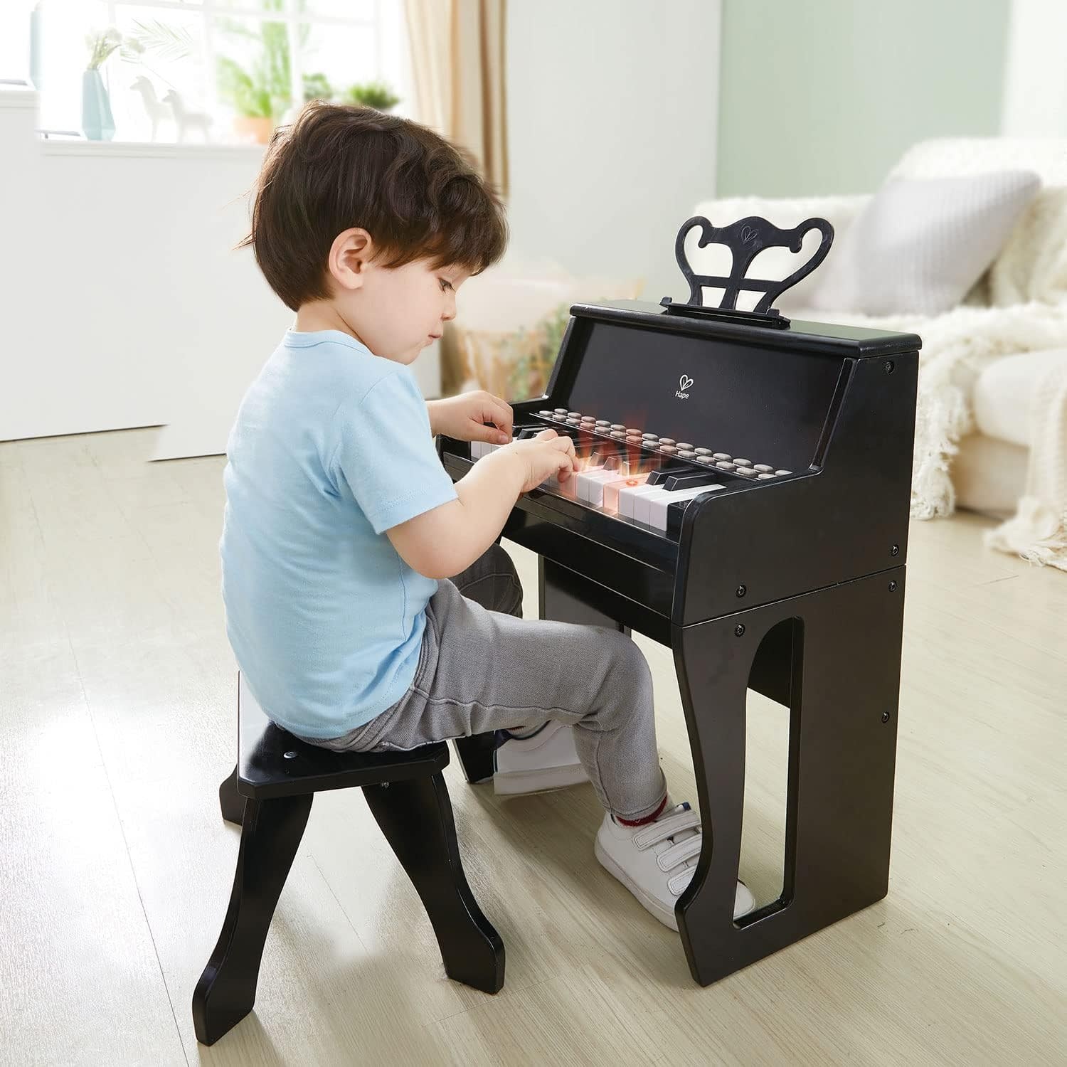 Hape Toys Hape Learn with Lights Black Piano & Stool