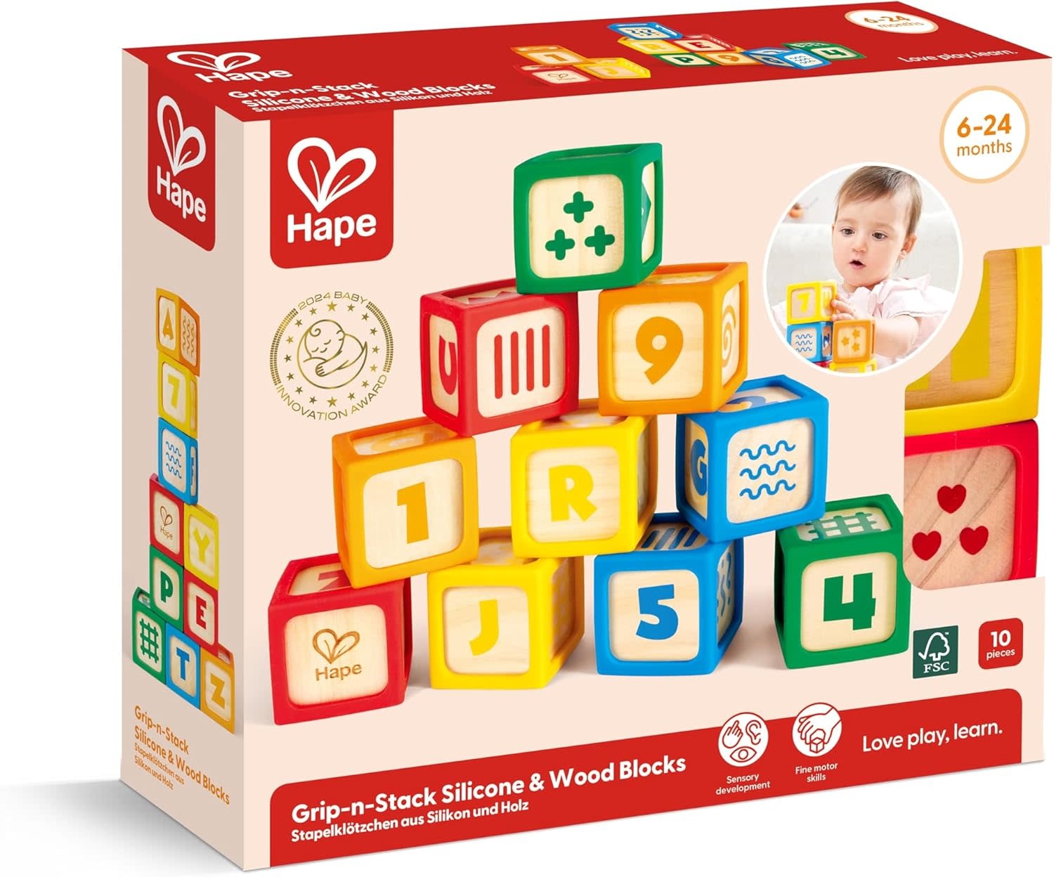 Hape Toys Hape Grip-n-Stack Silicone & Wood Blocks