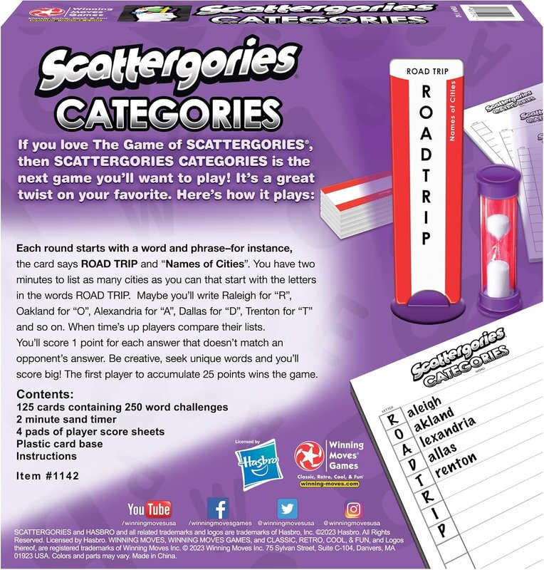 Scattergories Categories Game