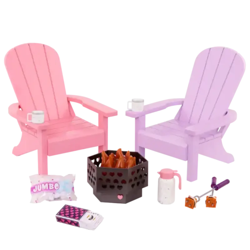 Our Generation Doll Accessories: Adirondack Chairs with Fire Pit Set